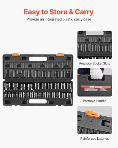 VEVOR 1/2" Drive Impact Socket Set 26-Piece, Metric (10-36mm) Sizes Standard Socket Set CR-V Material for High Durability Impact Wrench - size: 1/2" 26 PCS