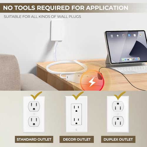 SakerPlus Outlet Concealer Power Strip, Split Extension Cord, - style: 8ft (AC ports)