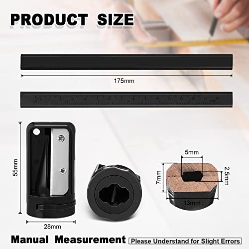 Honoson 200 Pcs Flat Construction Pencils with Printed Ruler Wood Graphite 2 Pcs Carpenter Pencil Sharpener for Woodworking Marking Tool(Black) - color: Black