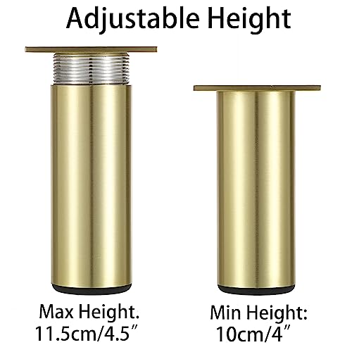 Sumnacon 4PCS Aluminium Alloy Furniture Legs - Round Adjustable Sofa Legs Furniture Cabinet Legs, 4 Inch Funiture Feet for Cabinet Desk Table Chair Sofa Bed, Gold - color: Gold, size: 4 Inch Height