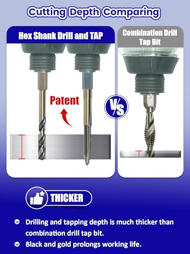 JEFE HEX 20pcs Hex Shank Drill and Tap Set, W4 HSS, Quick Change Tap Set and Drill Bit for Metal, Combination of Drill and Tap Set for Impact Driver, Thread Tap Set from 6-32 UNC to 1/2"-13 UNC - size: 6-32 UNC to 1/2"-13 UNC Drill & Tap (20 pcs)