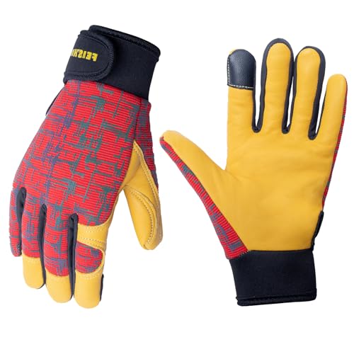 Kids Genuine Leather Work Gloves Age 2-12, Touchscreen, Reflective - color: Red, size: X-Small (2-3 Years Old)
