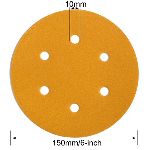 6-Inch 6-Hole Hook and Loop Gold Sanding Discs 320-Grit, 100-Pack - style: 320 Grit