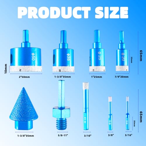 Diamond Core Hole Saw Kit 3-50Mm Dry Wet Drill Bits EVA Positioner 14 Pcs