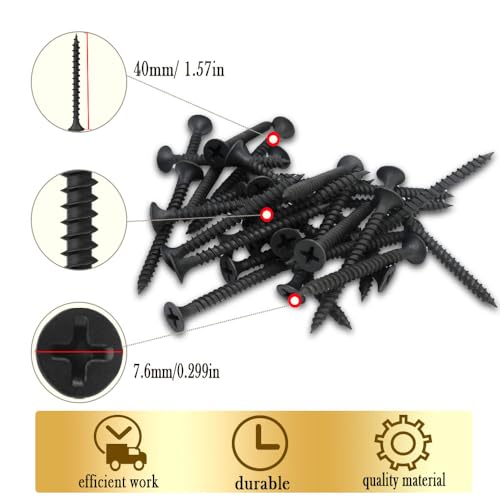#6 x 1-1/2" Fine Thread Drywall Screw with Phillips Bugle Head, Black Phosphate Coated, Sharp Point, High Strength Quick Self Self Tapping Screw for Drywall Sheetrock, Wood and More, 80Pcs - size: #6 x 1-1/2-Inch