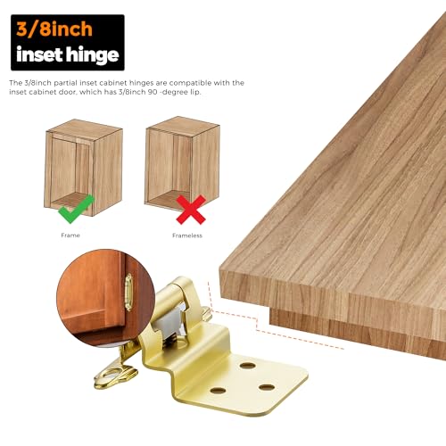 Ravinte 3/8" Inset Gold Cabinet Hinges 10 Pack (5 Pairs) - color: Gold