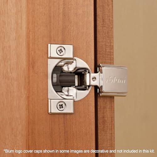 Blum Compact BLUMOTION Hinge (2 Kits), 1/2" Overlay, 105° Opening Angle, Steel, Integrated Soft-Close Hinges for Face Frame Cabinets - size: 2 KITS, style: With Screws