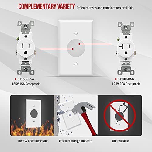 ENERLITES 1.406" Hole Single Receptacle Outlet Wall Plate, Size 1-Gang 4.50" x 2.76", Polycarbonate Thermoplastic, 8851-W, White - color: White, size: Standard Size