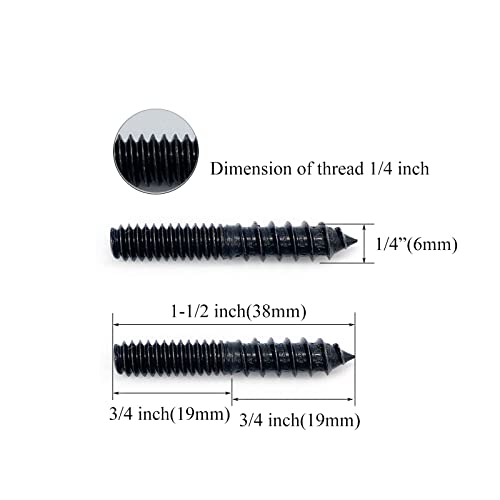 12 Pack 1/4-20 x 1-1/2 Inch Black Hanger Bolts 1/4-20" Double Headed Bolts 1/4 Wood Dowel Screw Self-Tapping Screw Hanger Bolts for Furniture Screws Double Screw Threaded Rods Bolt 37mm Length - size: Black 1/4-20"x1-1/2"-12PCS