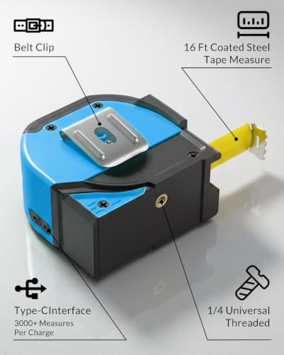 TEPU Laser Tape Measure 4-in-1, 197FT Laser Distance Meter with 16FT Tape - color: Blue-black