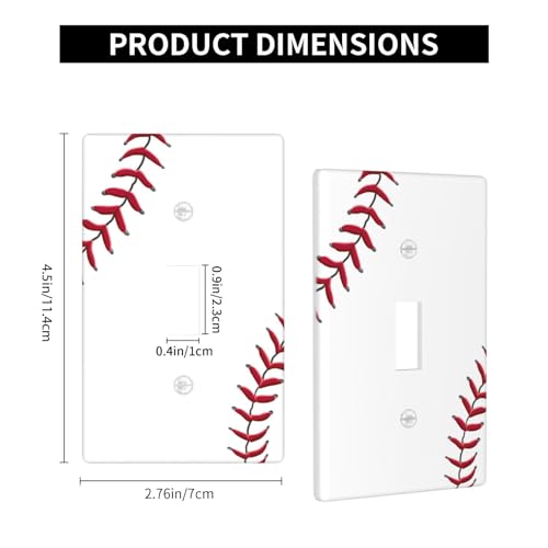 Baseball Single Toggle Light Switch Cover Plate | Fits standard 2-gang toggle and rocker switches, Durable polycarbonate thermoplastic with fade-resistant printed finish - color: Baseball, size: Single Toggle