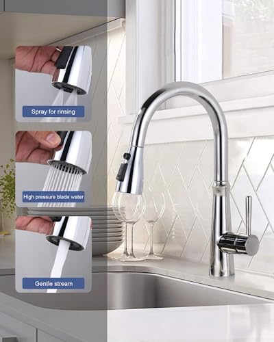Metal Kitchen Faucet Spray Head Replacement 3 Modes with 9 Adapters - color: Chrome