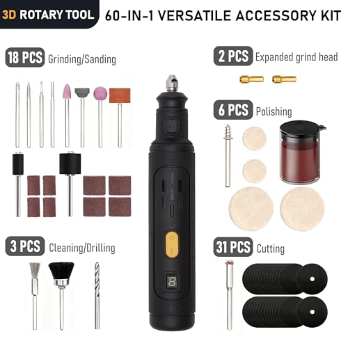8V Mini Grinder for 3D Printing Post Processing, Portable Electric Grinder with 60-in-1 Accessory Kit, Rotary Tool for Polishing/Engraving/Cutting on FDM & SLA 3D Prints