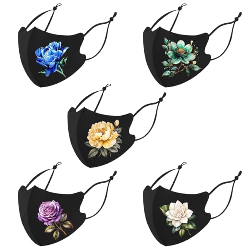 Reusable Cloth Washable Ice Silk Cloth Face Masks,Adjustable Fancy Flower Pattern Cloth Mask for Adult - color: N1