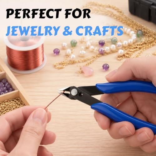 Wire Cutters, Flush Cutters Precision Spring-Loaded Side Cutter, Heavy Duty Diagonal Cutting Pliers in CRV Steel for Electrical, Home DIY, Jewelry Crafts, Coil Making Tools (#1 blue2)