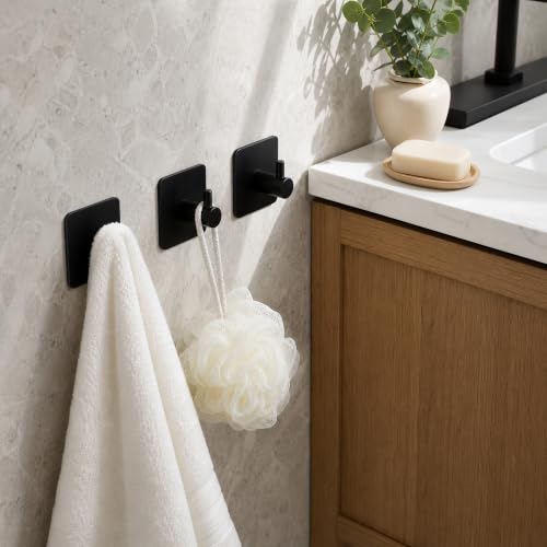 DELITON 4 Pack Adhesive Towel Hooks, Heavy Duty Stainless Steel No Drill - color: Black-102H