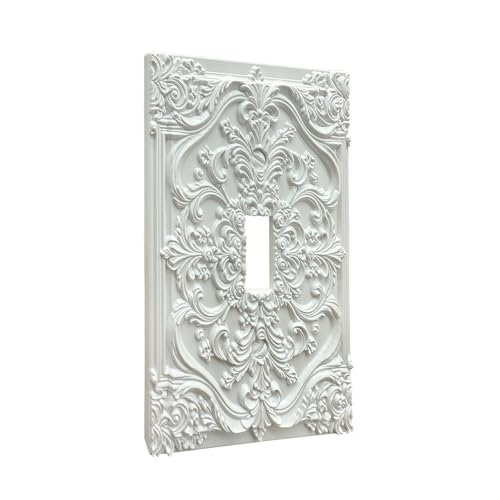 Decorative Light Switch Plate Covers White Flower Elegant 3D Floral Embossed 1 Gang Light Switch Cover Plate Single Toggle Wall Plate Outlet Covers Faceplate for Bedroom Home Decor - color: White, size: 1-Gang Toggle/ 5 x 3 IN