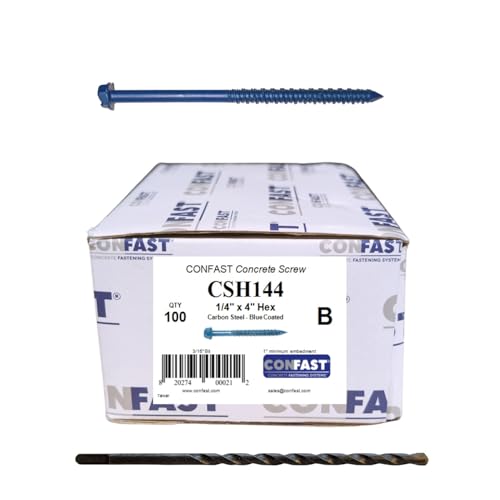 CONFAST 1/4" x 4" Hex Head Concrete Screw Anchor with Drill Bit for Anchoring to Masonry, Block or Brick (100 per Box) - size: 1/4" x 4"