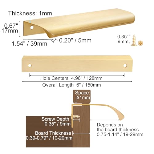 Malimali 10 Pack 6" Gold Edge Finger Pulls for Cabinets, Drawer Handles - color: Brushed Gold, size: 150mm/6" (10Pcs)