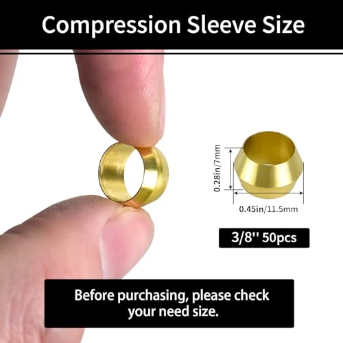 MuHize 50PCS Brass Compression Ferrules Kit - 3/8 Inch Lead-Free Sleeves - color: 50 pcs, size: 3/8 Inch
