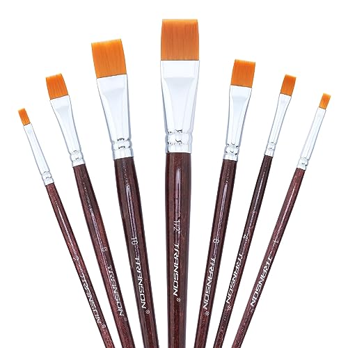 Transon Flat Paint Brush Set 7pcs for Acrylic Watercolor Gouache Oil and Body Painting - size: 7 PCS