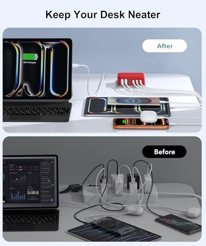 Fast Charger Block,100W 6 Port Charger Station Hub Cube,USB C Charger Block - color: Rad