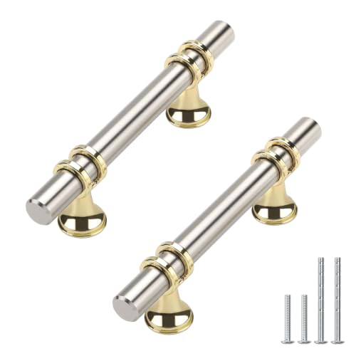 Haliwu 10 Pack 3 Inch Brushed Nickel and Gold Cabinet Handles | 76mm Hole Center, Solid Aluminum and Zinc Alloy, Kitchen Pulls Hardware for Bathroom Drawer Dresser - color: Brushed nickel&Gold, size: 3-inch (76mm) hole spacing