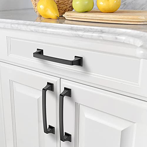 Amerdeco 10 Pack Kitchen Cabinet Handles Matte Black Cabinet Pulls 5 Inch(128mm) Hole Center Cabinet Hardware for Bathroom Drawer Pulls Dresser Pulls ZH0002 - color: Matte Black, size: 5" hole center