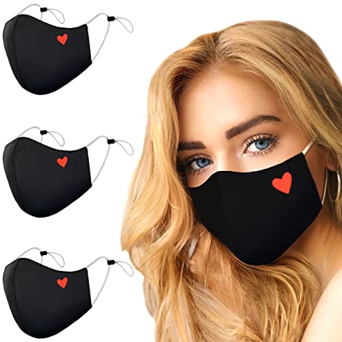 Arcarius Breathable Sports Face Mask – Moisture Wicking Gym & Travel Fit (3-Pack) - color: Red Heart on Black