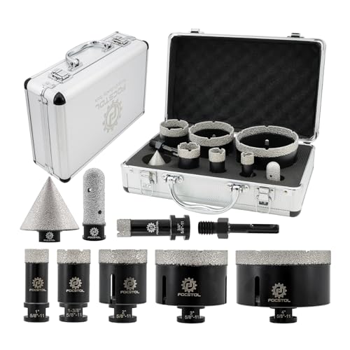 Diamond Core Drill Bit Set - FOCSTOL 9pcs (19/25/35/51/76/102mm+20mm Finger Bit+50mm Beveling Chamfer Bit+SDS Adapter) Diamond Hole Saw Kit for Porcelain Ceramic Tile Marble Granite - size: KIT3
