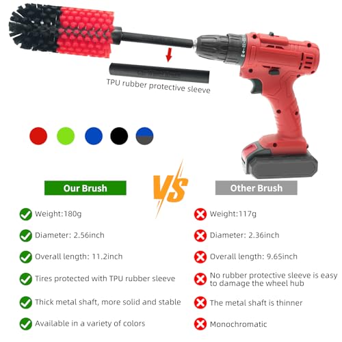 Wheel Brush, Soft Drill Wheel Cleaner Brush, Drill Brush for Car Wheel, No Scratches Highly Dense and Durable Car Wheel Brush Rim Tire Car Cleaning Brush for Wheels, Rims, Engines, Exhaust - color: Black+red