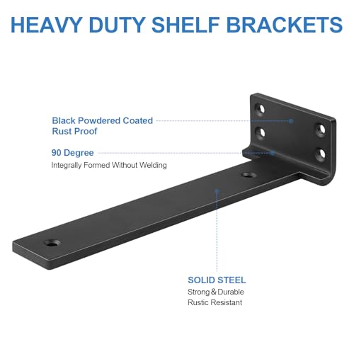 Black L Brackets Metal Heavy Duty Shelf Brackets 8 in 6 Pack , Floating Shelf Bracket for Shelves Support Bracket for DIY Decorative with Screws - size: 8Inch