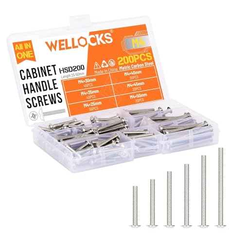 WELLOCKS M4 Cabinet Pull Screws, Silver 25 to 50mm 200 PCS - color: Silver, size: 200PCS