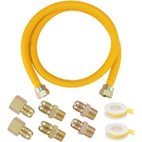 72" Flexible Gas Line Kit for Dryer/Stove,5/8" OD x 3/4" & 1/2" Connectors - size: 72 inch 1pcs