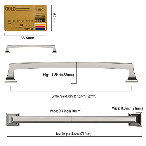 Amerdeco 10 Pack Brushed Satin Nickel Cabinet Pulls 7.5 Inch(192mm) Hole Center Cabinet Hardware Kitchen Cabinet Handles for Bathroom Drawer Pulls Dresser Pulls ZH0010 - color: Brushed Satin Nickel, size: 7.5"/192MM Hole Center