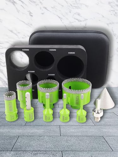 Diamond Core Drill Bits Set - 10pcs Tile Hole Saw Kit 6/8/10/25/35/50/65mm with 2" Diamond Beveling Chamfer Bits for Porcelain Ceramic Tile Granite Marble