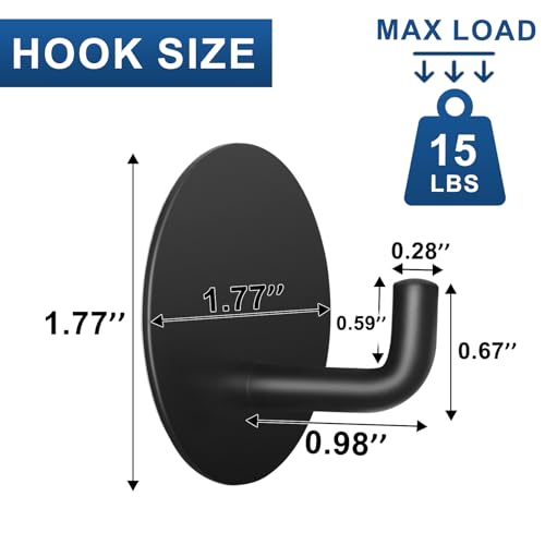 Adhesive Hooks for Bathrooms, 4 Piece Towel Hooks for Hanging Hat Robe Coat, Stick on Hooks for Kitchens, Strong Self-Adhesive No Damage Waterproof Stainless Steel Sticky Hook (Black) - color: Round-A-Black