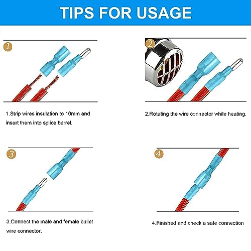 200PCS Heat Shrink Bullet Connectors, Bullet Terminals, Female and Male Crimp Connectors for Watercraft, Electronics, Automotive AWG22-18-Pink - color: Pink AWG22-18