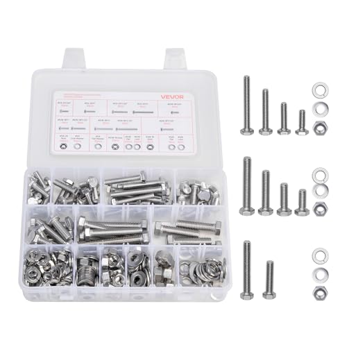 VEVOR 246 Pcs Bolts and Nuts Assortment Kit, Imperial Screws and Flat Washers, Stainless Steel 1/4-20,5/16-18,3/8-16, Spring Lock Washers for Furniture/Equipment/Vehicle Assembly with Case - size: 246 PCS - Imperial (1/4-20, 5/16-18, 3/8-16)