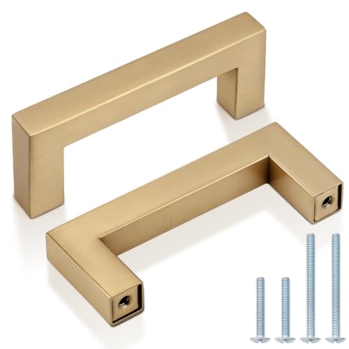 Probrico 10 Pack 3 Inch (76mm) Hole Center Champagne Bronze Cabinet Pulls Square Kitchen Cabinet Handles Dresser Drawer Pulls Stainless Steel Cupboard Dresser Handles - color: Champagne Bronze, size: hole center 3"