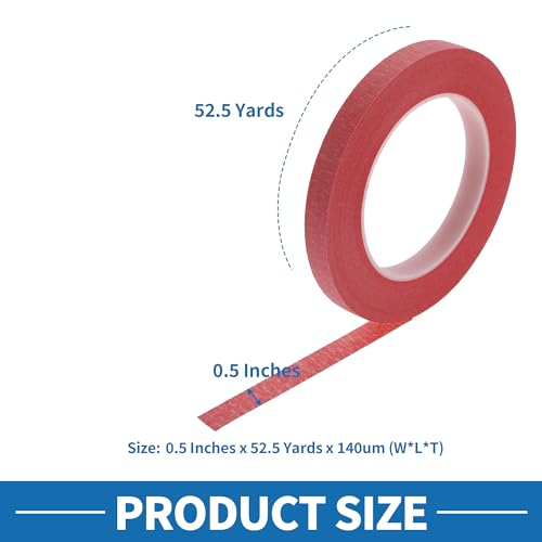 Painters Tape Easy Removal 0.5 Inches x 52.5 Yards Red - color: Red, size: 0.5 Inches x 52.5 Yards