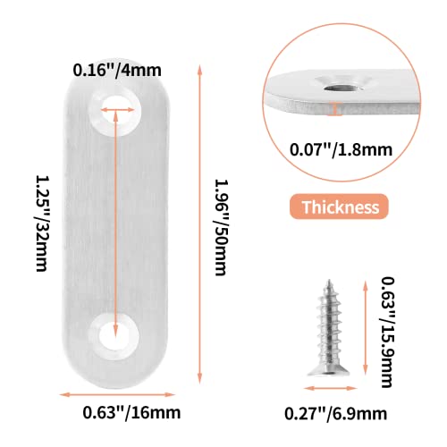 Jiozermi 24 Pcs Straight Brace, 2" x 0.6", Stainless Steel - size: Silver, 2” x 0.6”, 24 Pcs