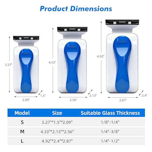 Rise Torrent Aquarium Magnetic Glass Cleaner, Fish Tank Algae Scraper Brush Cleaning Tool for 1/4"-1/2" Thickness Glass, Floating Scrubber Brush Cleaner for Acrylic, 1 Detachable Scraper, Large - size: Large