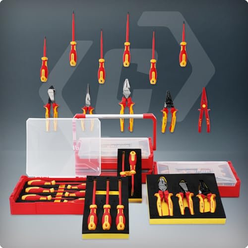 3 PCS Insulated Pliers Set, 1000V Insulated Electrical Tools Kit with Wire Stripper, Linesmen & Diagonal Cutters, VDE Certified