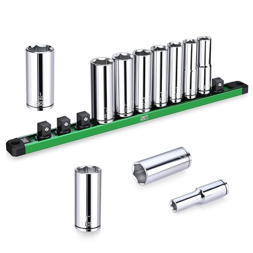 SK 1/2" Drive Socket Set, Deep SAE Sockets, 11-Piece 7/16" to 1-1/16" - size: Deep, style: SAE