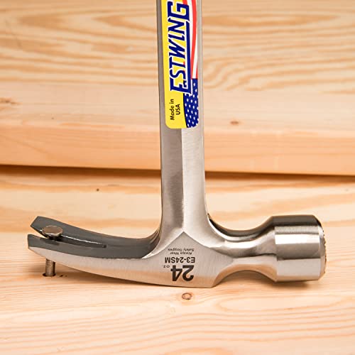Estwing Framing Hammer - 24 oz Long Handle Straight Rip Claw with Milled Face & Shock Reduction Grip - E3-24SM - size: 24 oz, style: Milled Face