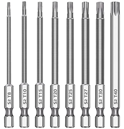 aiyun 8-Piece Security Bit Set Shark Vacuum Screwdriver Bits (150mm Length) - size: 150mm Length (T8-T40)