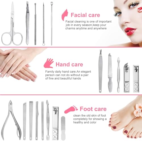 Yougai Manicure Set, Beige, 18Pcs Stainless Steel Nail Clippers - color: Pink