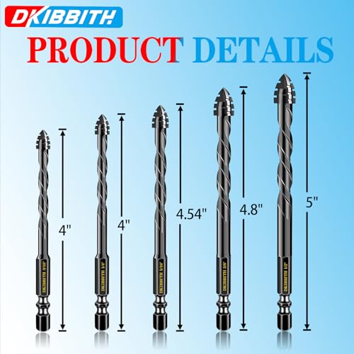 DKIBBITH 4-Flute Serrated Masonry Drill Bit Set 5-Piece Black- 3/16",1/4",5/16",3/8" to 1/2" for Concrete, Tile, Brick, Glass, Ceramic. - size: 5 Pack Serrated (3/16"-1/2")