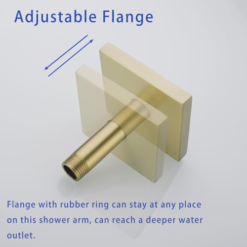 Shower Head Extension Arm Wall Mounted Tube Rainfall Shower Tube Replacement Pipe Parts Stainless Accessories Brushed Gold,SW-91038-4BG-SQ. - color: Right Angled Square Flange-4" Brushed Gold